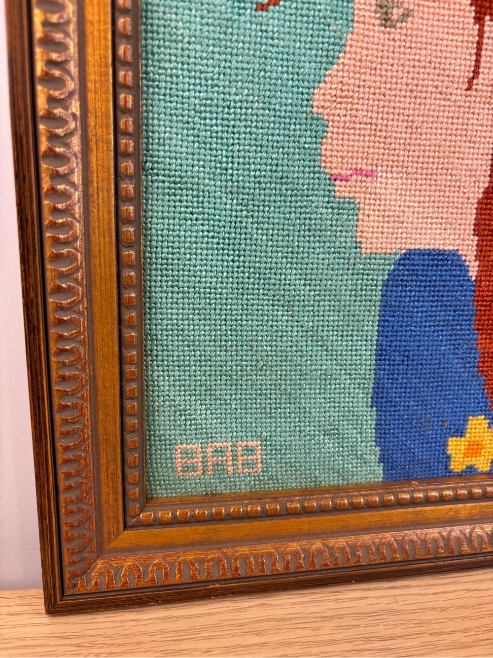 Vintage Handcrafted Needlepoint Redhead Girl Portrait Wall Art 15” x 11” - Picture 5 of 8
